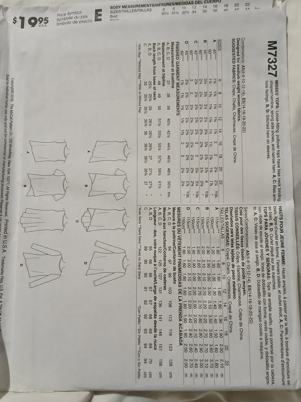 Sewing Pattern Envelope with Black Text and Line Art